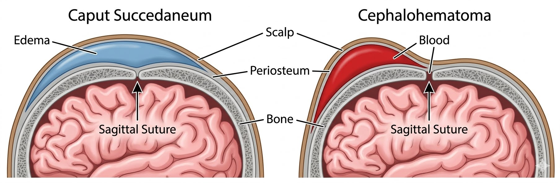 Caput succedaneum and cephalohaematoma comparison