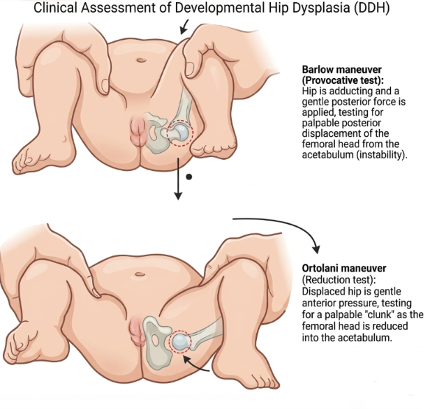 Barlow and Ortolani manoeuvres for developmental dysplasia of the hip